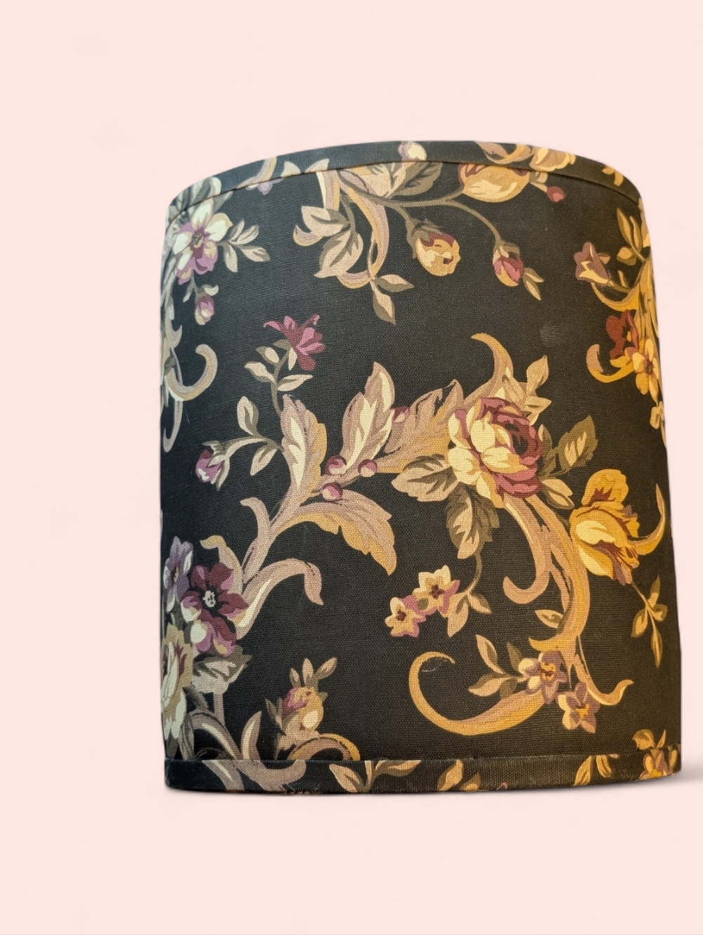Raymond Waites Floral Fabric Wastebasket Black Cotton Cottagecore Bathroom Decor